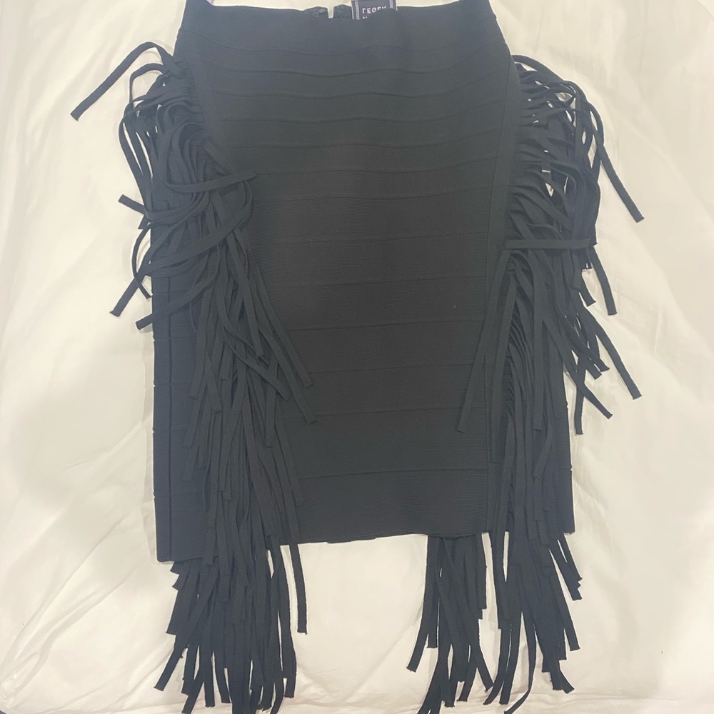 Herve Leger black fringe skirt